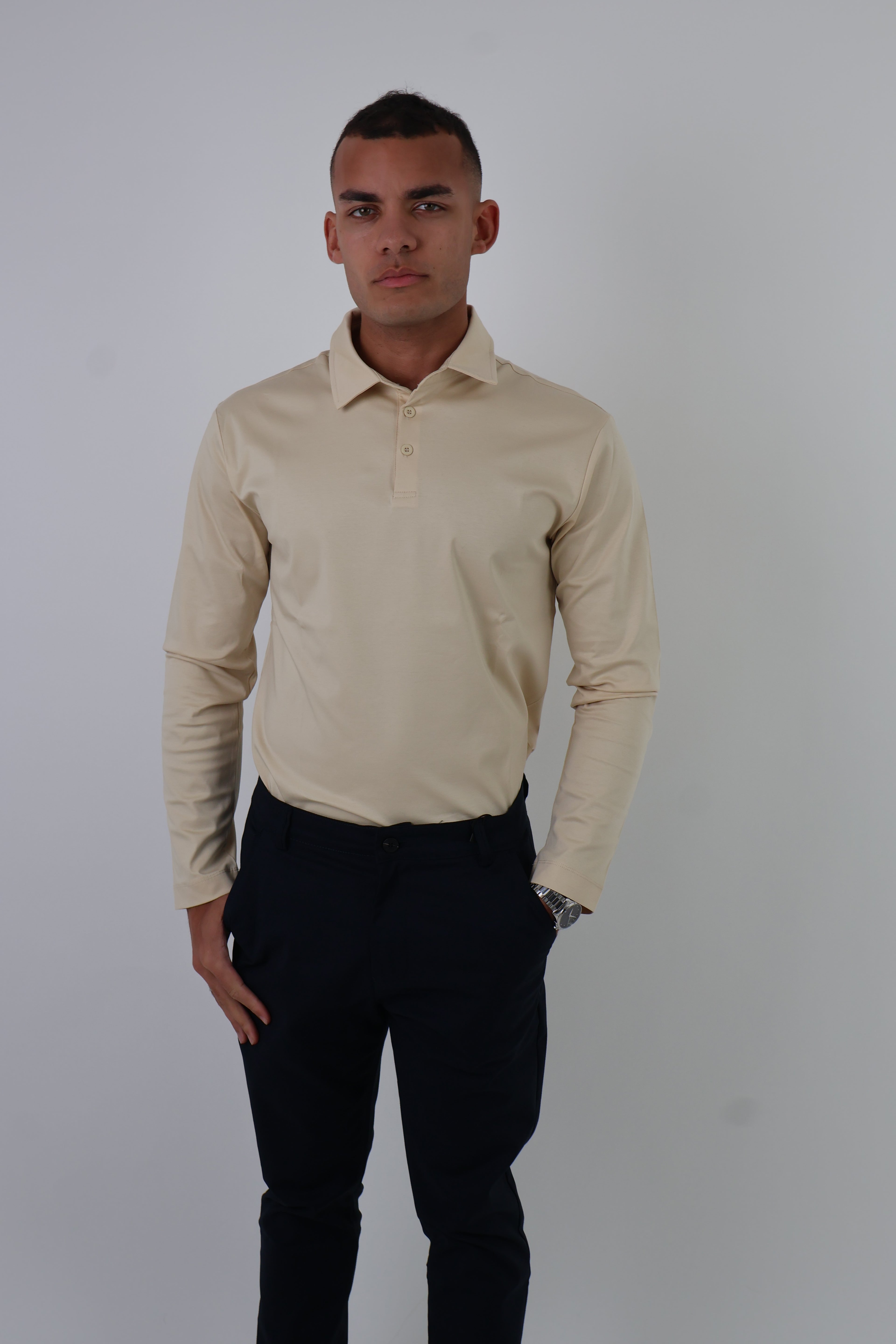 Pisa | Cotton Long Sleeve Slim Fit Polo Shirt