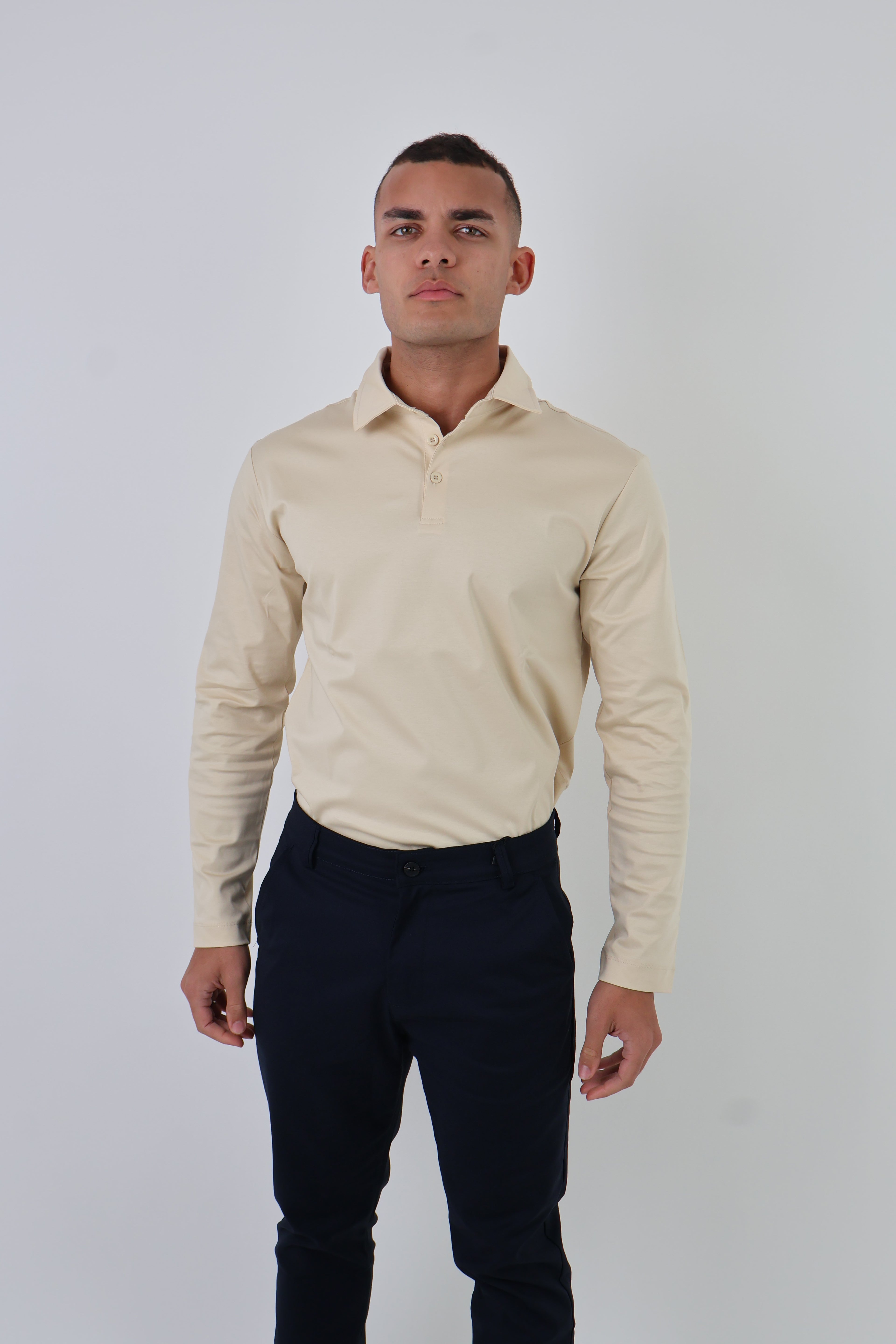 Pisa | Cotton Long Sleeve Slim Fit Polo Shirt