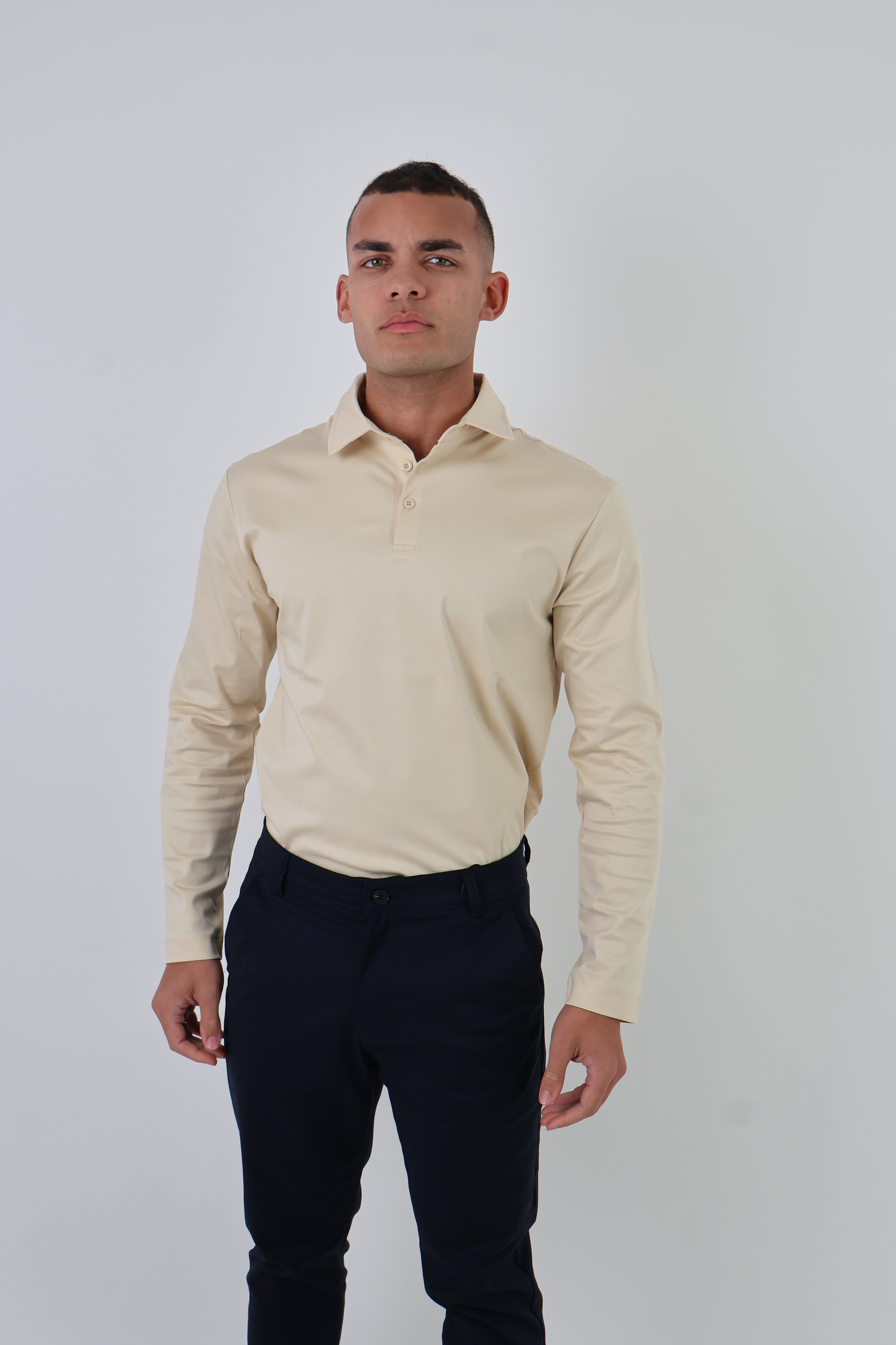 Pisa | Cotton Long Sleeve Slim Fit Polo Shirt