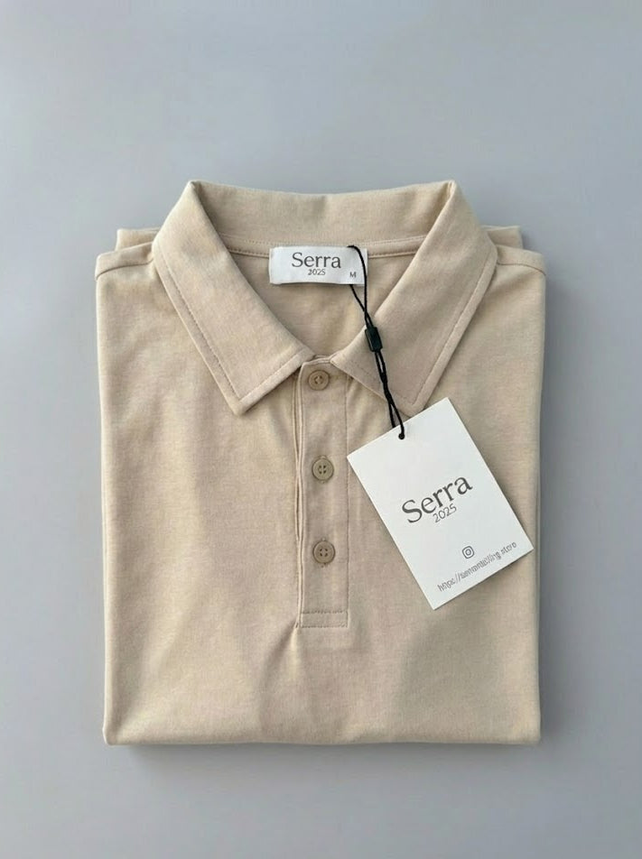 Pisa | Cotton Long Sleeve Slim Fit Polo Shirt Brown