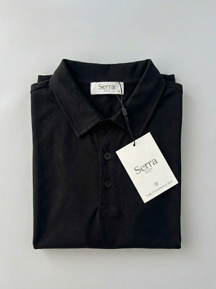 Pisa | Cotton Long Sleeve Slim Fit Polo Shirt Brown