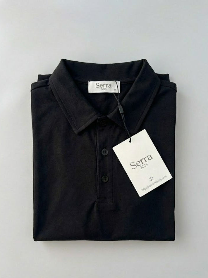 Pisa | Cotton Long Sleeve Slim Fit Polo Shirt Navy