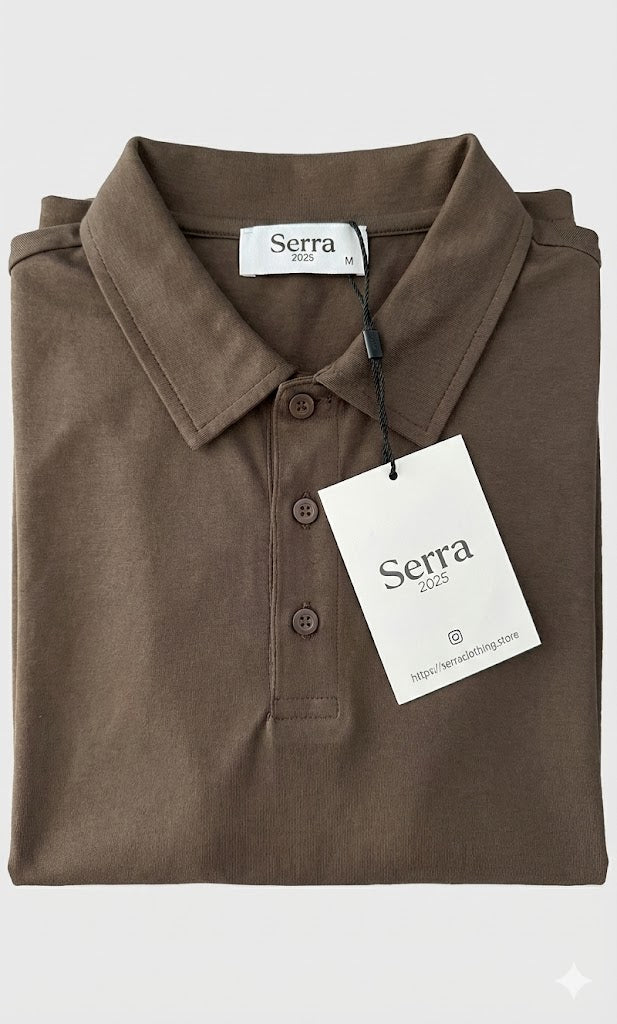 Pisa | Cotton Long Sleeve Slim Fit Polo Shirt Beige