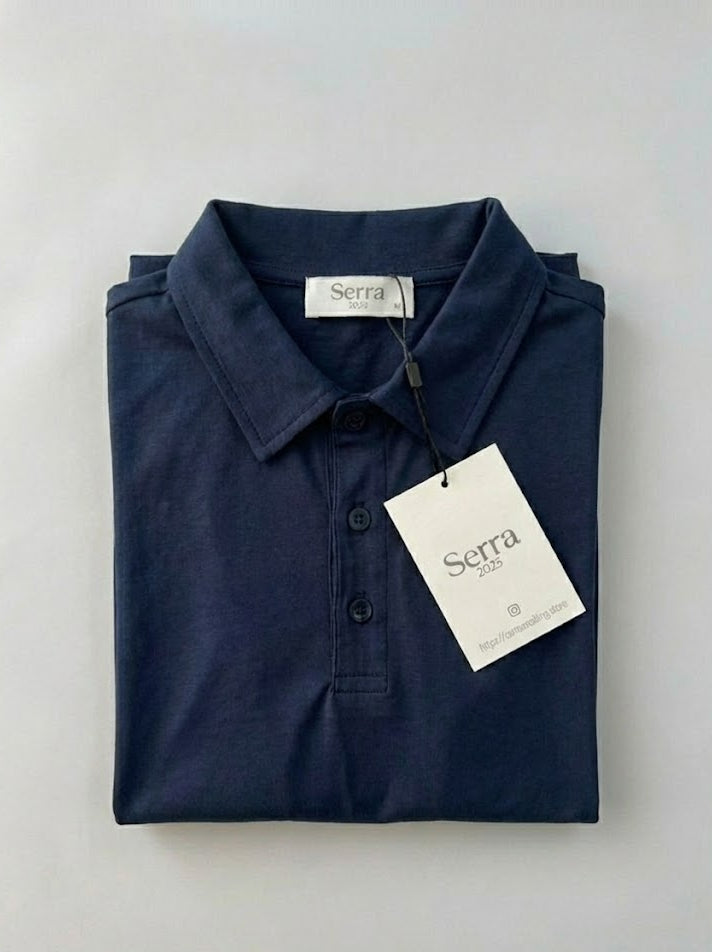 Pisa | Cotton Long Sleeve Slim Fit Polo Shirt Navy